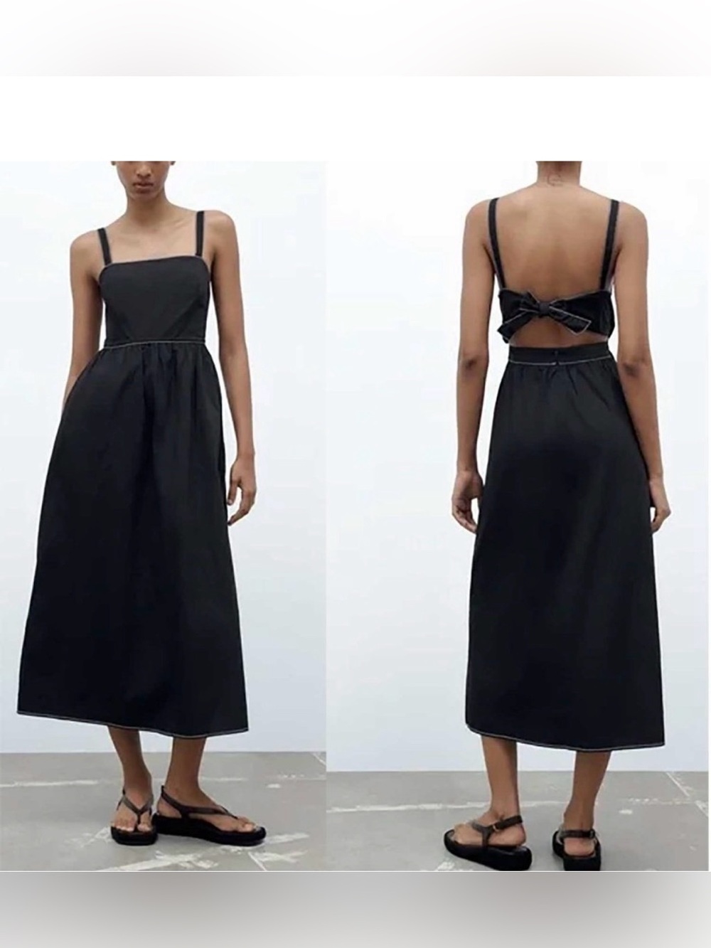 ZARA Luiza Black Midi Cotton Dress Size M